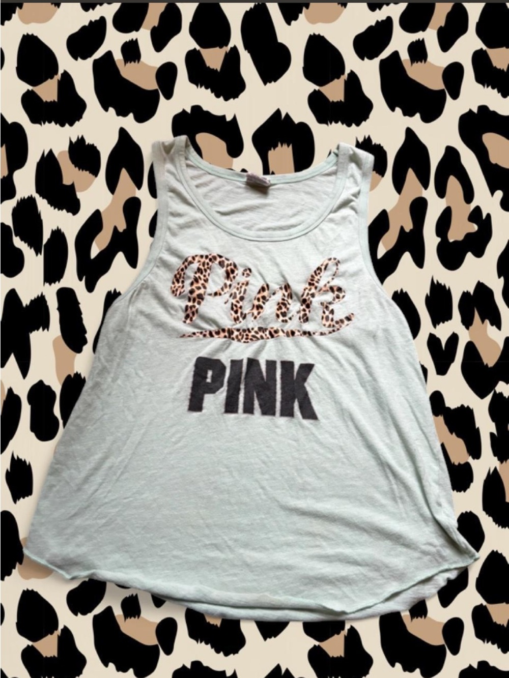 Victoria’s Secret PINK Mint Green Razor Back Tank with Cheetah Logo